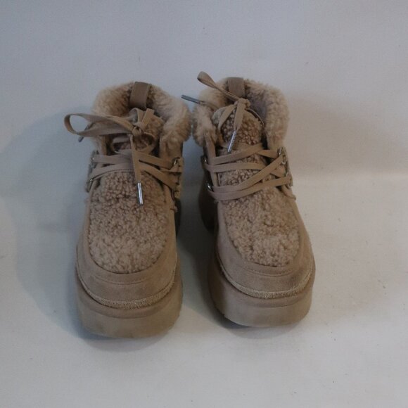 Womens Ugg Classic New Height Sand Suede Shearling Platform Lace-Up Bootie 9 - Picture 6 of 13